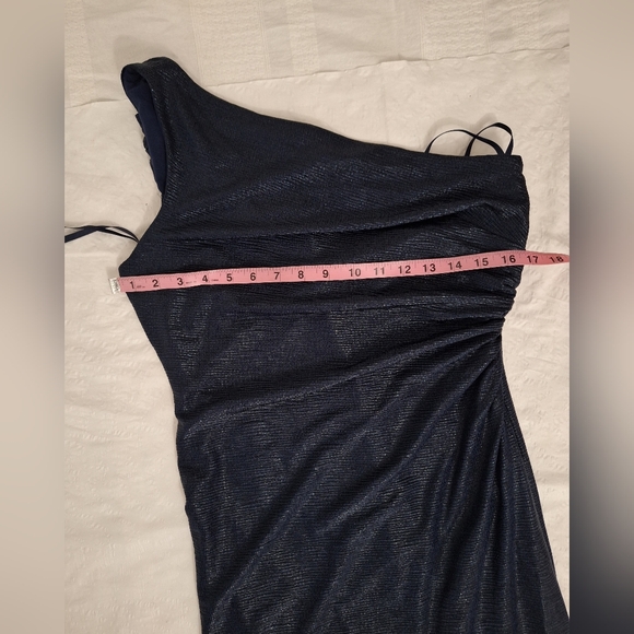 NWT RALPH LAUREN BLACK LABEL Metallic  Navy One-Shoulder Dress - Picture 5 of 10